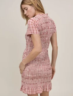 Pure Cotton Checked Mini Shirred Dress
