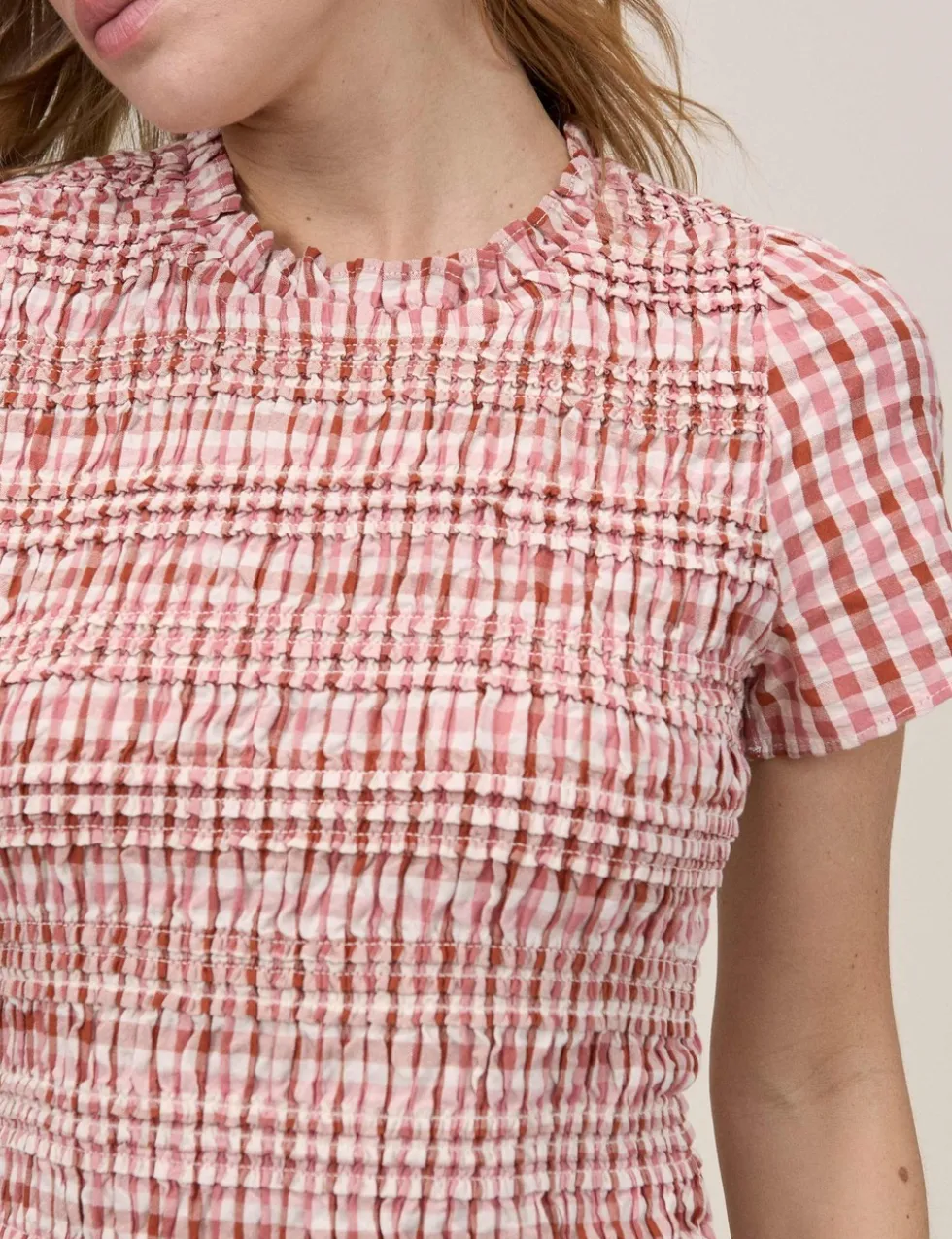 Pure Cotton Checked Mini Shirred Dress