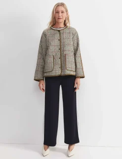 Pure Cotton Checked Quilted Relaxed Jacket