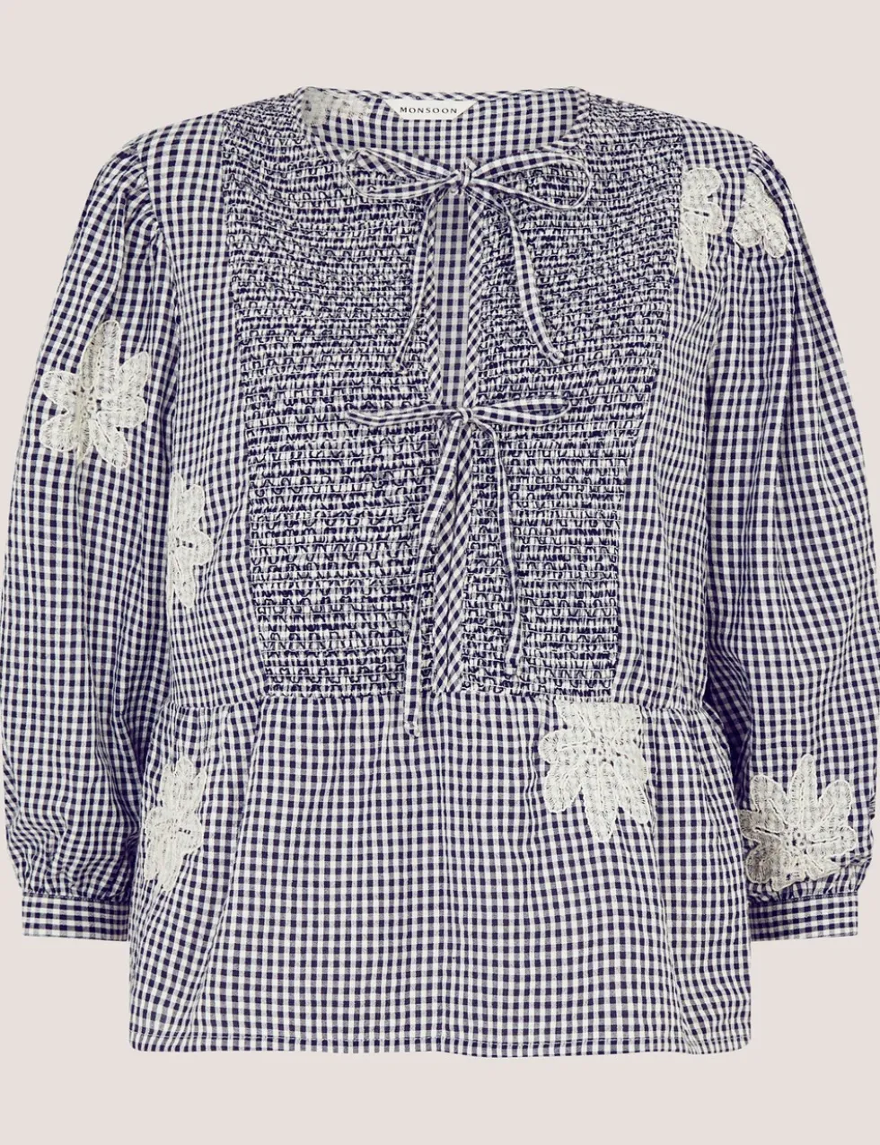 Pure Cotton Checked Tie Neck Blouse