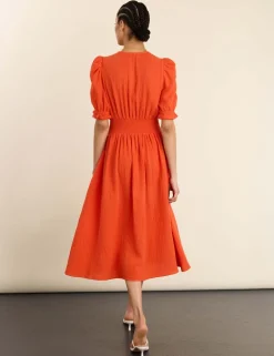Pure Cotton Cheesecloth V-Neck Midi Dress