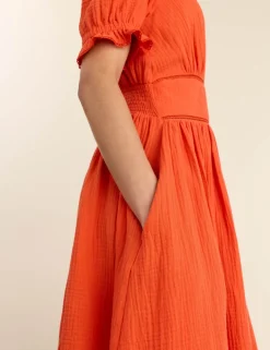Pure Cotton Cheesecloth V-Neck Midi Dress