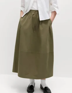 Pure Cotton Cocoon Shape Midi Skirt