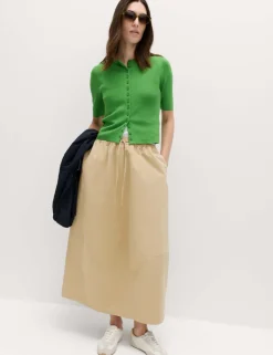 Pure Cotton Cocoon Shape Midi Skirt