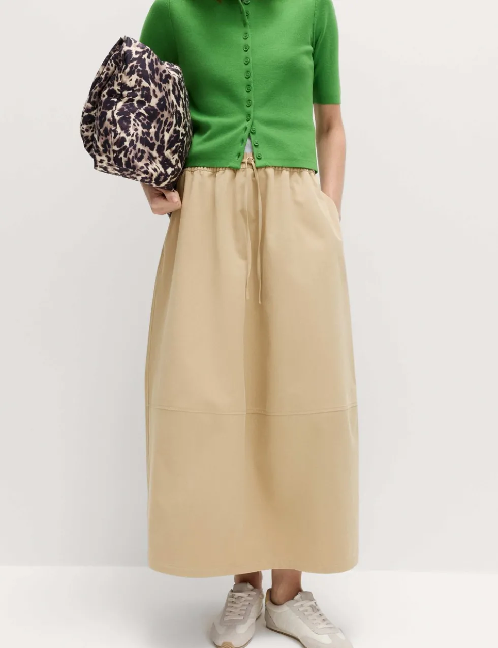Pure Cotton Cocoon Shape Midi Skirt