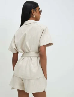 Pure Cotton Collared Belted Blouse