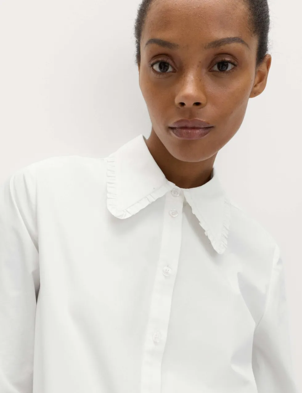 Pure Cotton Collared Frill Detail Shirt