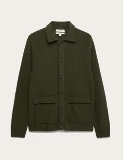 Pure Cotton Collared Knitted Jacket