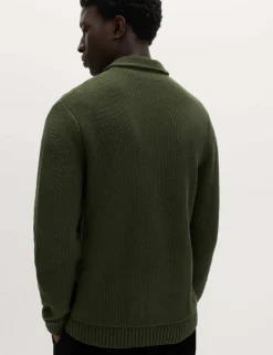 Pure Cotton Collared Knitted Jacket