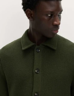 Pure Cotton Collared Knitted Jacket