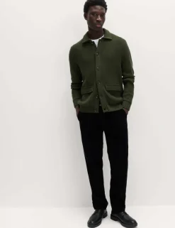 Pure Cotton Collared Knitted Jacket