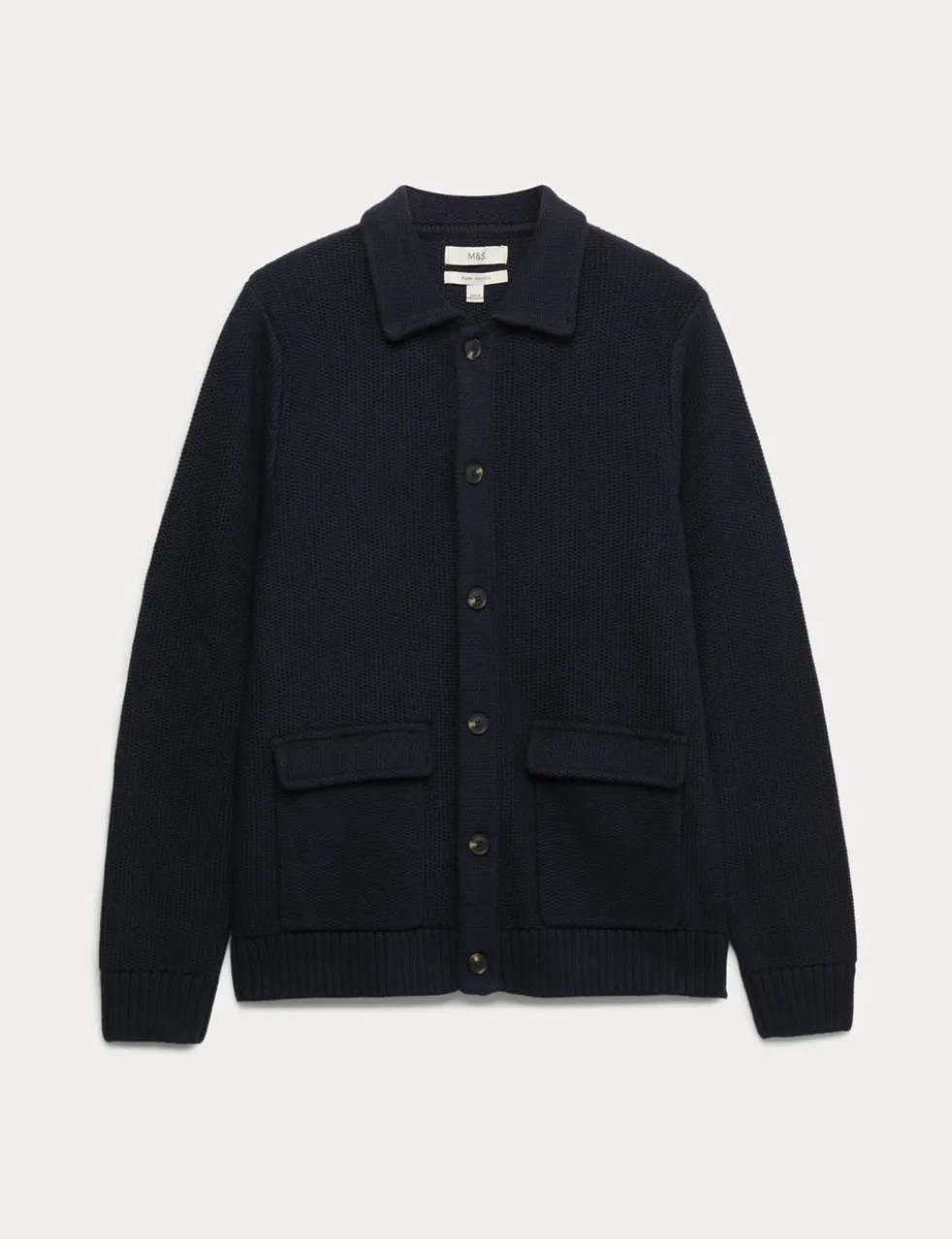 Pure Cotton Collared Knitted Jacket