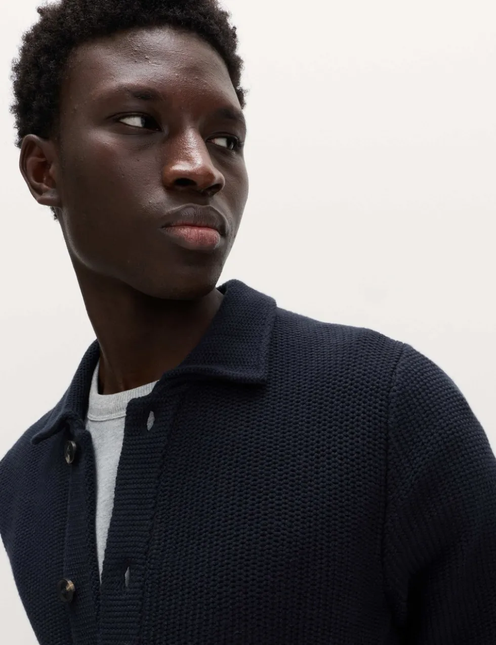 Pure Cotton Collared Knitted Jacket