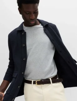 Pure Cotton Collared Knitted Jacket