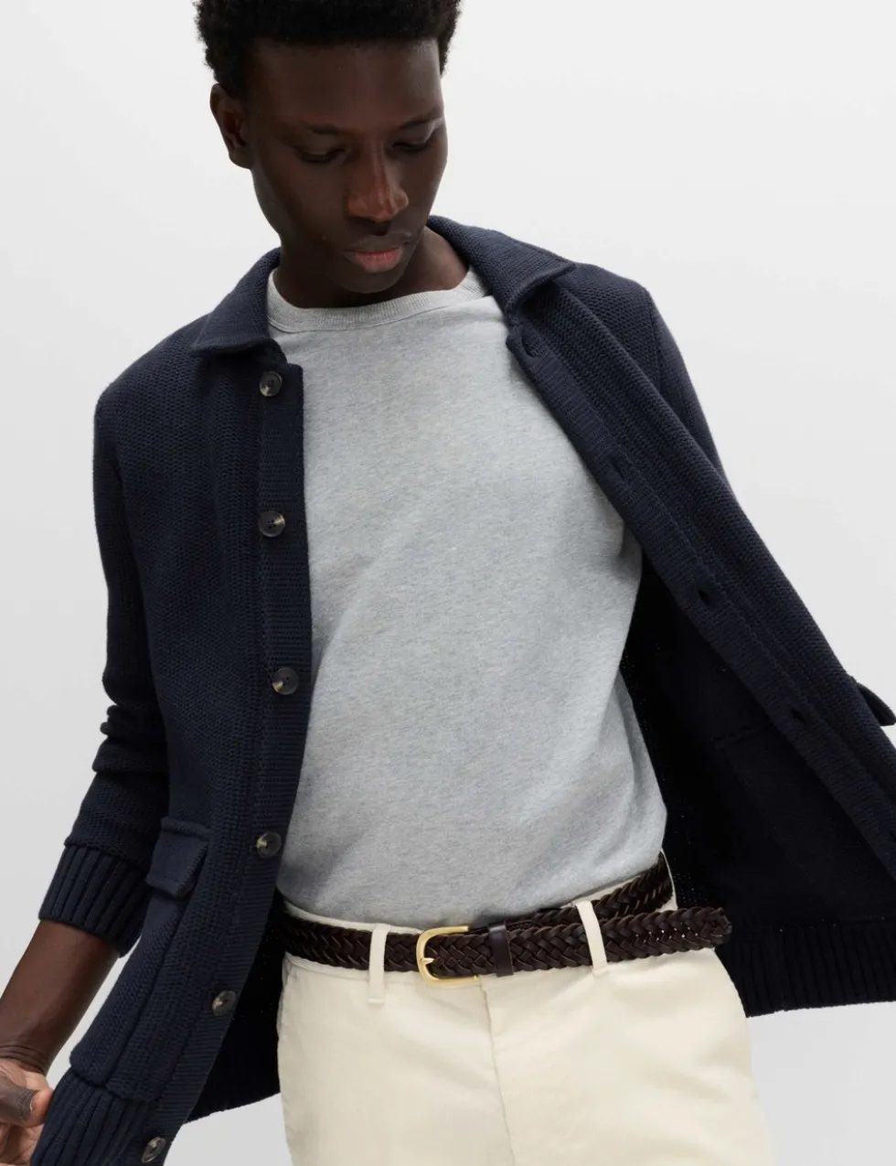 Pure Cotton Collared Knitted Jacket