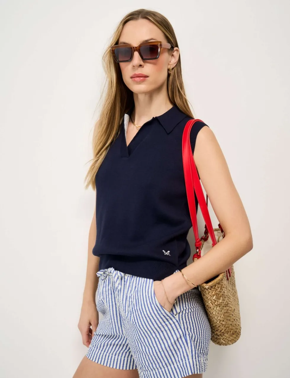Pure Cotton Collared Knitted Vest