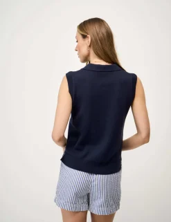Pure Cotton Collared Knitted Vest