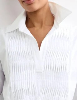 Pure Cotton Collared Relaxed Bib Detail Shirt