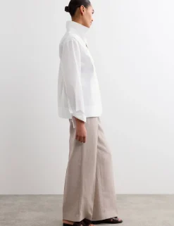 Pure Cotton Collared Relaxed Bib Detail Shirt