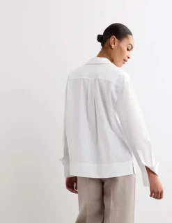 Pure Cotton Collared Relaxed Bib Detail Shirt