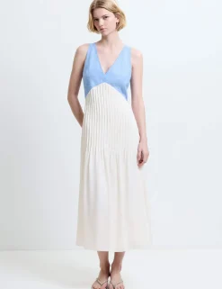 Pure Cotton Colour Block Midi Skater Dress