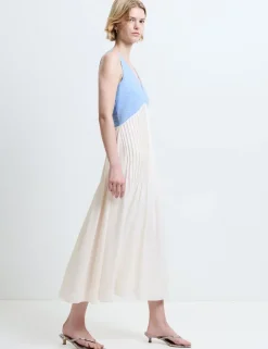 Pure Cotton Colour Block Midi Skater Dress