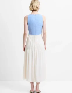 Pure Cotton Colour Block Midi Skater Dress