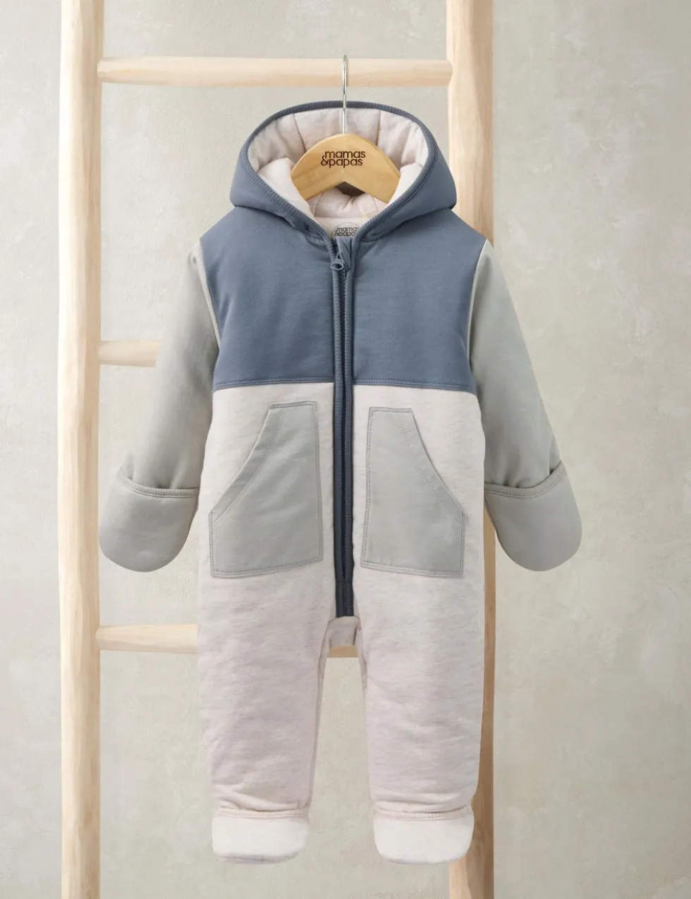 Pure Cotton Colour Block Lightweight Pramsuit (7lbs-12 Mths)
