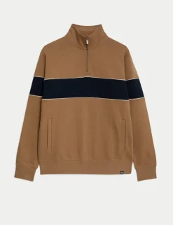 Pure Cotton Colour Block Half Zip Sweatshirt