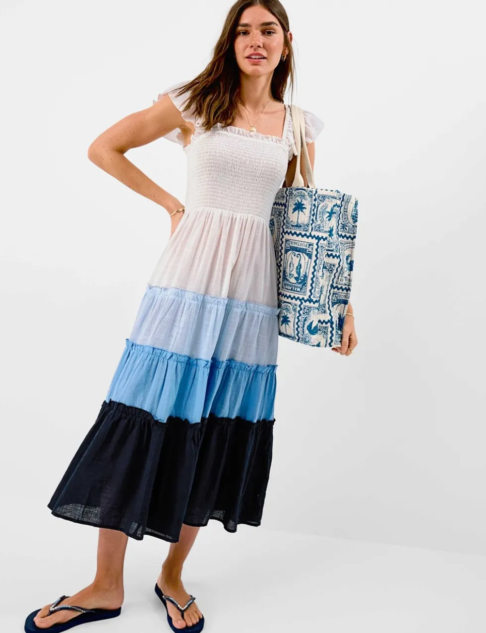 Pure Cotton Colour Block Midaxi Beach Dress