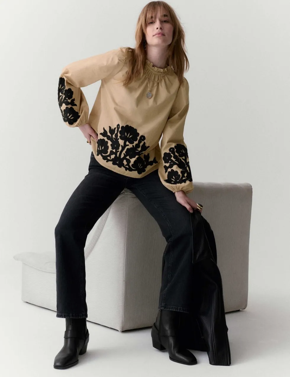 Pure Cotton Contrast Applique Blouse