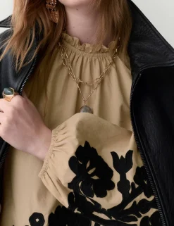 Pure Cotton Contrast Applique Blouse
