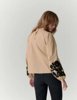 Pure Cotton Contrast Applique Blouse