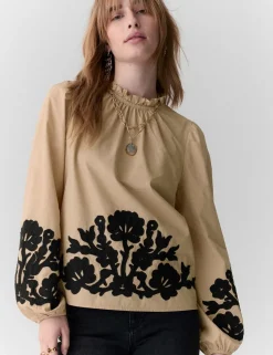 Pure Cotton Contrast Applique Blouse