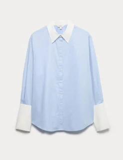 Pure Cotton Contrast Detail Oversized Shirt