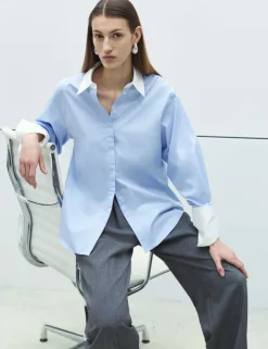 Pure Cotton Contrast Detail Oversized Shirt