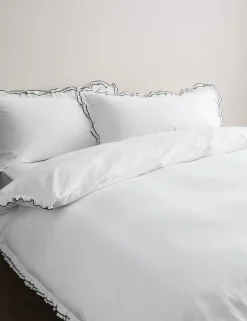 Pure Cotton Contrast Double Ruffle Bedding Set