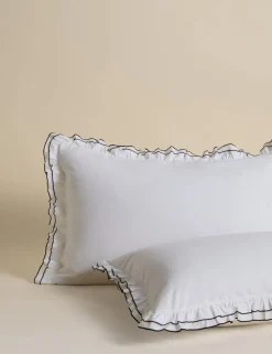 Pure Cotton Contrast Double Ruffle Bedding Set