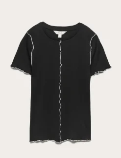 Pure Cotton Contrast Seam T-Shirt