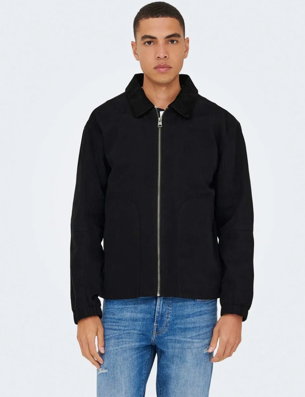 Pure Cotton Corduroy Collar Harrington Jacket