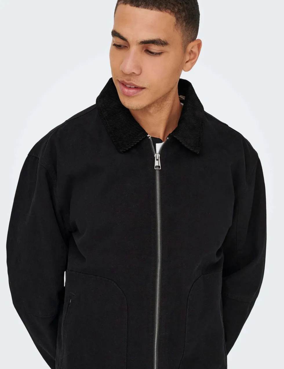 Pure Cotton Corduroy Collar Harrington Jacket