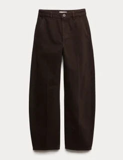 Pure Cotton Crease Front Barrel Leg Trousers