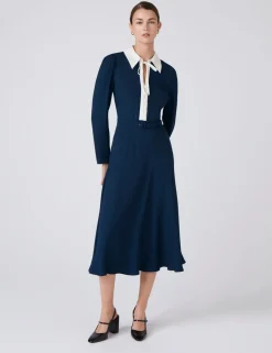 Pure Cotton Crepe Collared Midi Dress
