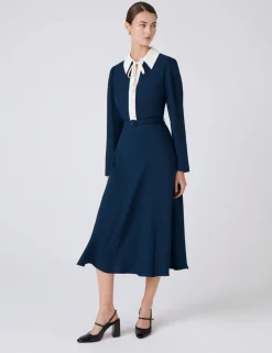 Pure Cotton Crepe Collared Midi Dress