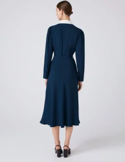 Pure Cotton Crepe Collared Midi Dress