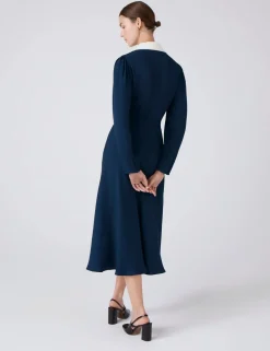 Pure Cotton Crepe Collared Midi Dress