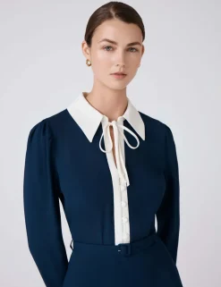 Pure Cotton Crepe Collared Midi Dress