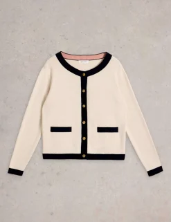 Pure Cotton Crew Neck Button Front Cardigan