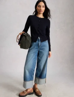 Pure Cotton Crew Neck Button Through Cardigan