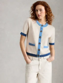 Pure Cotton Crew Neck Button Through Cardigan